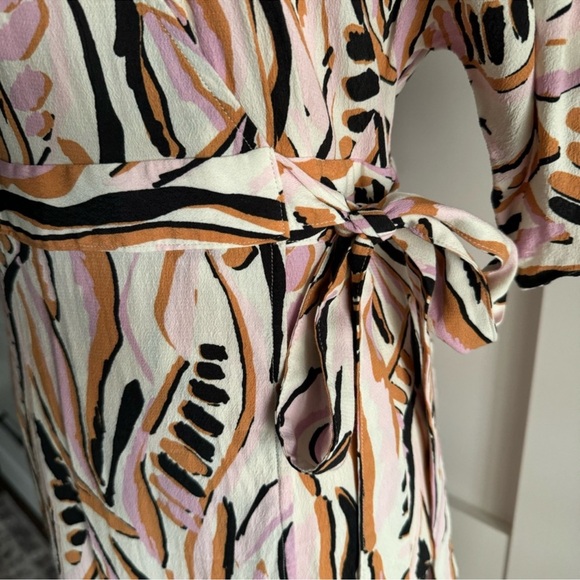 ba&sh Tabby Beige Pink Rust Abstract Wrap Style V-Neck Short Sleeve Dress Size S - Picture 7 of 14